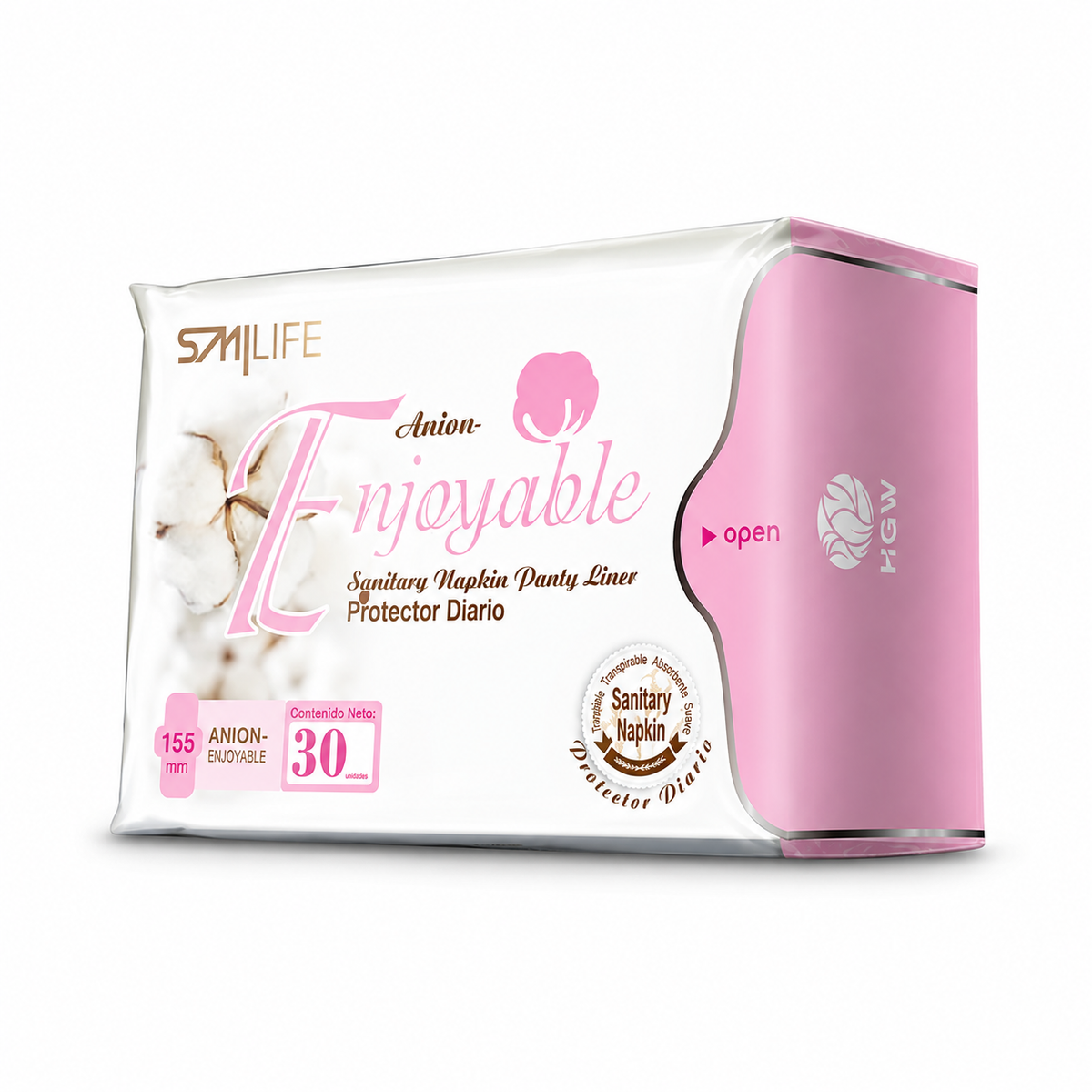 Paquete rosado de protectores diarios Smilife Enjoyable de 30 unidades.